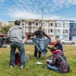 On s'installe dans un parc pour le jeu suivant, avec les maisons de San Francisco dans le fond.